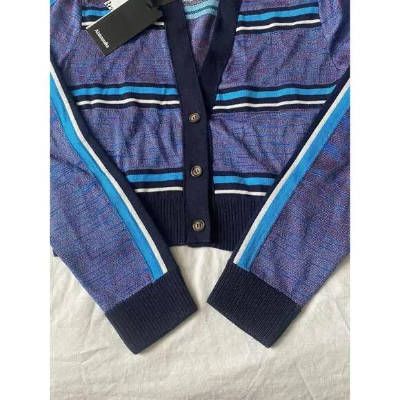 Ahluwalia Womens Augusta Striped Wool Cardigan Navy Size 8